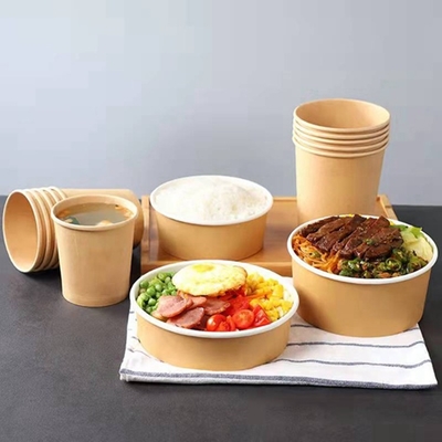 Kağıt Kapaklı Tek Kullanımlık Kraft Kağıt Çorba Bardağı Kasesi Öğle Yemeği Paketleme Paketleme Kutusu
